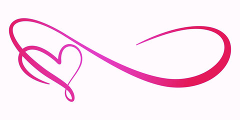 Pink love with a long line, hand drawn symbol of lasting relationship