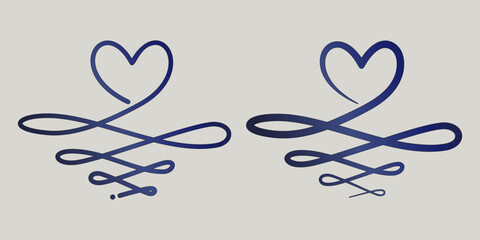 Blue love ornament, a hand drawn symbol of heart decoration - obrazy, fototapety, plakaty