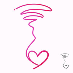Falling in pink love, a hand drawn symbol of heart, expressing love