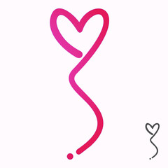 Pink love balloon, a hand drawn symbol of heart, expressing love