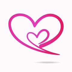 Double couple pink love, a hand drawn symbol of heart, expressing love