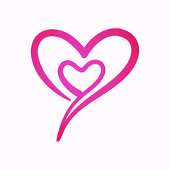 Double couple pink love, a hand drawn symbol of heart, expressing love