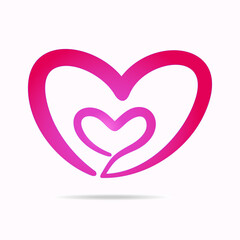 Double couple pink love, a hand drawn symbol of heart, expressing love