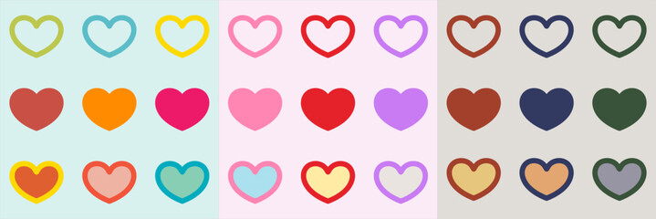 Set of various hearts, with fresh, cute and natural colors - obrazy, fototapety, plakaty