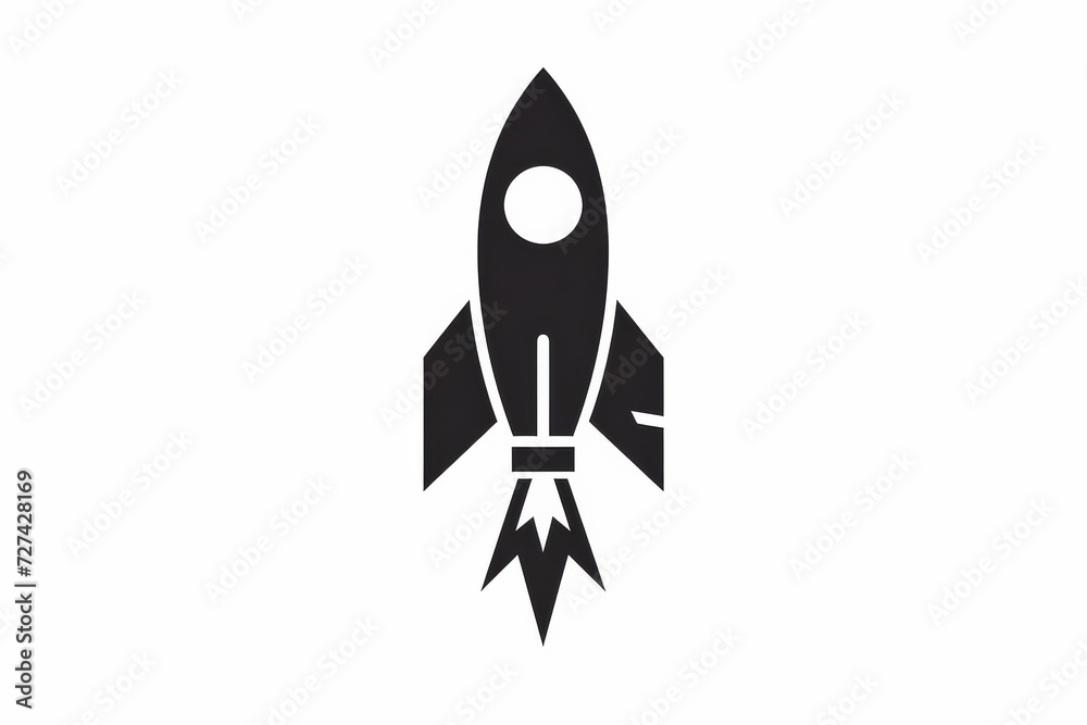 Poster a hand-drawn stencil of a sleek rocket soaring through a monochromatic sky, evoking a sense of nosta