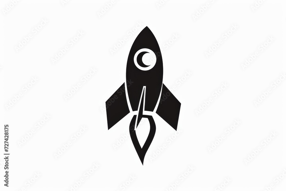 Poster an intricate sketch of a powerful black rocket emerges from a clean white backdrop, symbolizing dete