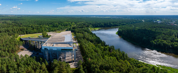 Aerial view of Druskininkai SPA resort indoor largest snow arena in Lithuania