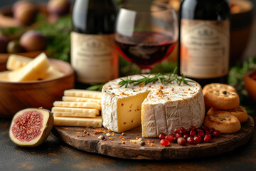 Fototapeta na wymiar Gourmet Delights: Cheese and Red Wine