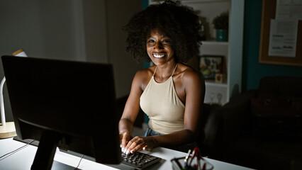 African american woman business worker using computer working at the office