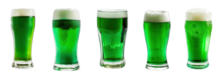 Set of glasses of cold green beer, cut out - stock png.