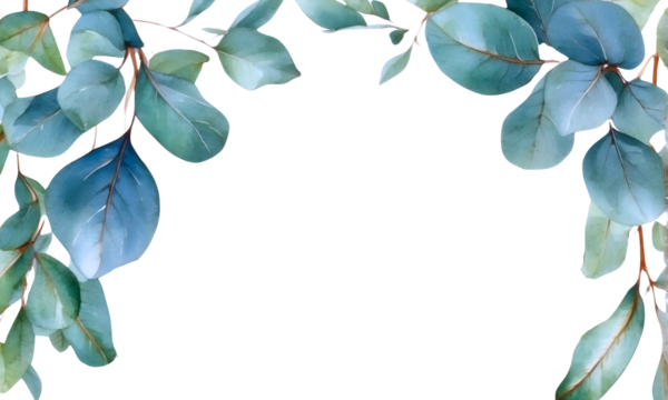 Watercolor eucalptus frame isolated on transparent background - Powered by Adobe