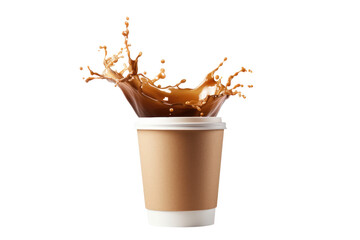 Paper cup with coffee splashes, cut out - stock png.