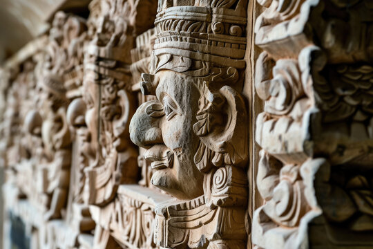 Imagine a relief sculpture inspired by ancient temples
