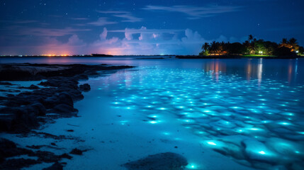 Glowing Lights Illuminate a Vast Water Surface