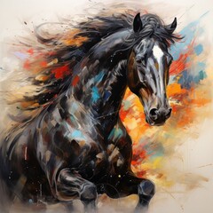 Painting of a Black Horse on a White Background