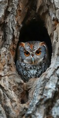 Obraz premium cute brown and grey owl in tree