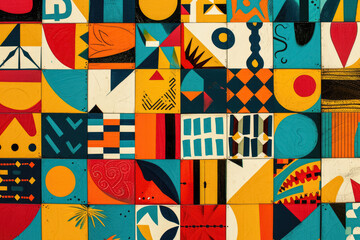 Create a vibrant and colorful pattern with geometric shapes and intricate details