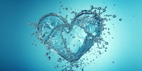 Fresh water heart splash in high definition against a calming light blue backdrop - obrazy, fototapety, plakaty