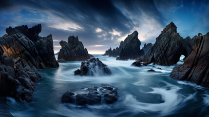 Obraz premium A Large Body of Water Surrounded by Rocks