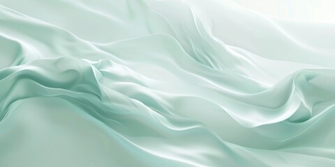 Obraz premium Abstract silk-like texture in pastel green with serene waves, evoking a sense of calm