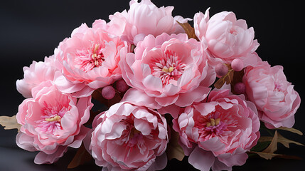 Bouquet of pink peony in a vase, soft focus background