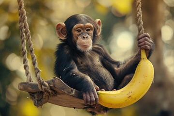 monkey with a banana and a swing - Powered by Adobe