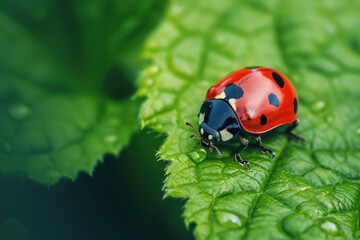 Fototapeta premium ladybug with a spot and a leaf