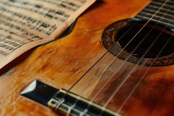 guitar with a string and a music