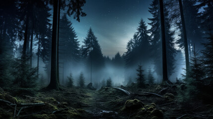 Forest Filled With Trees Under Night Sky