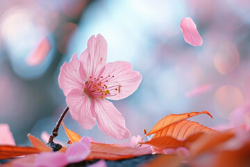cherry blossom with a petal and a fall