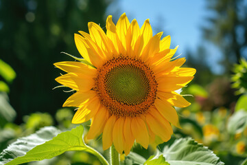 Fototapeta premium cheerful sunflower turning its face towards the sun