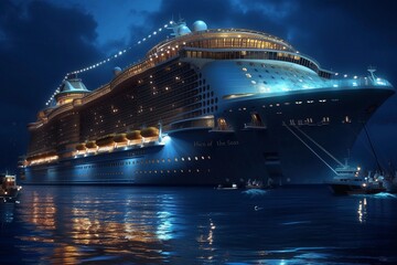 Largest cruise ship at night - obrazy, fototapety, plakaty