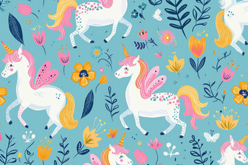Imagine a whimsical pattern with whimsical creatures like unicorns and fairies