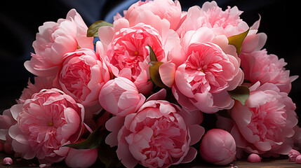 Bouquet of pink peony in a vase, soft focus background