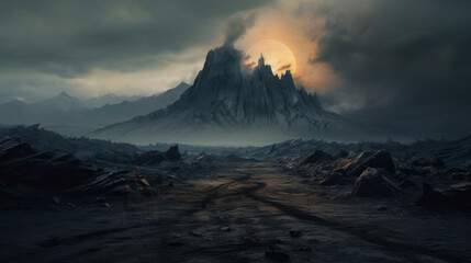 Fototapeta premium A Painting of a Distant Mountain