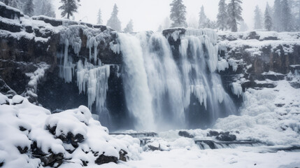 Frozen Waterfall With Snow on the Ground