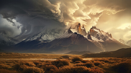 Majestic Mountain Shrouded in Clouds - obrazy, fototapety, plakaty