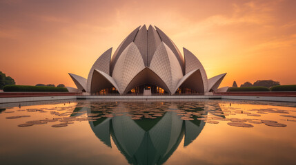 The Lotus Temple Reflecting in Water