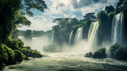 Majestic Waterfall in the Middle of a River