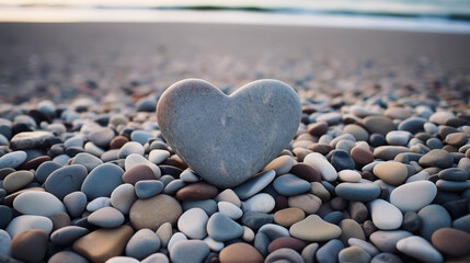 Obraz premium Heart-Shaped Stone Amidst Multicolored Pebbles on Beach