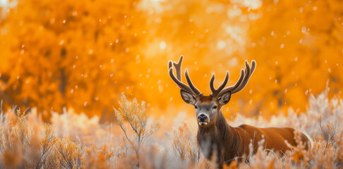 deer in front of a autumn woods
