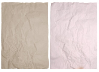Old Paper Texture. Set of 2 Worn-out Paper Sheets. Dusty Pink and Pale Beige Paper Background with Folds and Torns. Vintage Cardboard with Creases. Old Crumpled Pages with Traces of Damage. 