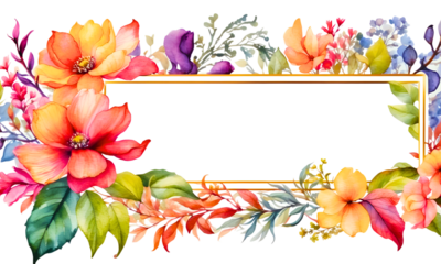 watercolor floral frame. invitation or greeting card design decorated with spring flowers. Floral border isolated on white background.