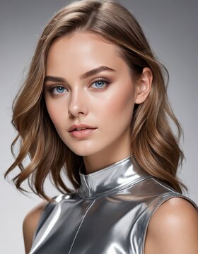 Sleek Silver Symphony: Chic Model Stuns in Clean Lines Brilliance