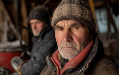 Fototapeta premium Multiracial Older and Younger Man Sitting on a Motorcycle
