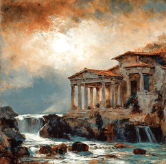 Naklejka premium greek oil painting, landscape, art, watercolor, oil painting for printing, painting on canvas