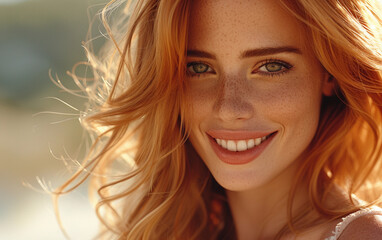 Fototapeta premium A Close Up of a Woman With Freckled Hair