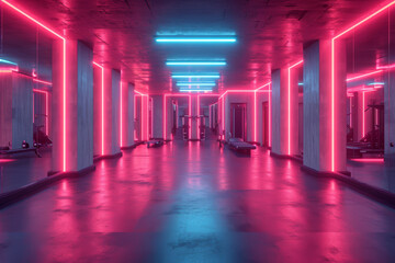 A fitness studio using bright pink gels for an energetic and motivating environment. Concept of...