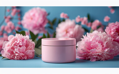 Pink Container in Front of Pink Flowers