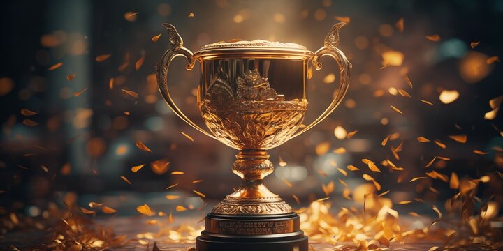 Golden Trophy Cup. Banner with space for text